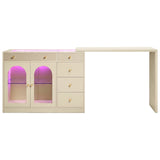 Rotatable L-Shaped Vanity Desk with Led Light, Double Arched