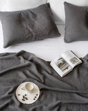 Charcoal gray linen flat sheet