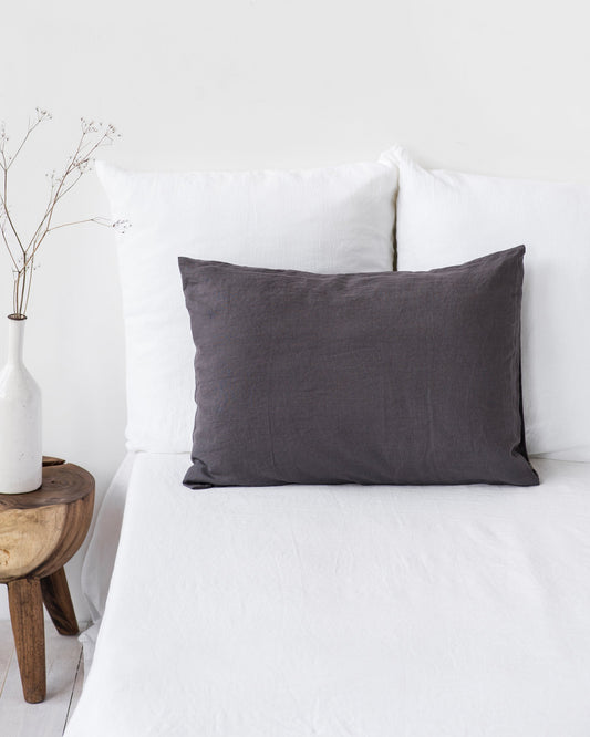 Charcoal gray linen pillowcase