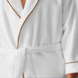 Shawl Collar Cotton Bath Robe with Border Embroidery