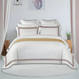 400TC Cotton Sateen Triple Edge Embroidery Stripe Duvet Cover Set