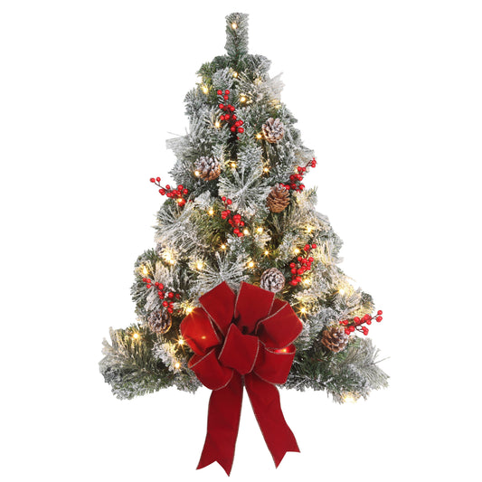 28 Inch Pre-lit Flocked Easy Hang Christmas Wall Tree