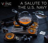 U.S. Navy Globe Whiskey Decanter Set with 4 Liquor Glasses