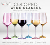 Colored Crystal Wine Glass Set of 6, Large Stemmed 12 oz