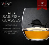 Swordfish & Sailfish Wine & Whiskey Decanter Dispenser and 4 Liquor Glasses