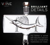 Swordfish & Sailfish Wine & Whiskey Decanter Dispenser and 4 Liquor Glasses