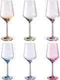 Colored Crystal Wine Glass Set of 6, Large Stemmed 12 oz