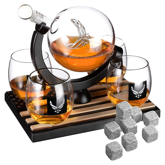 Airforce Whiskey Decanter Set with 4 Liquor Glasses