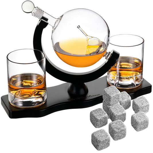 Globe Whiskey Decanter Set with 2 Liquor Glasses