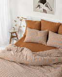 Cinnamon gingham linen sheet set (4 pcs)