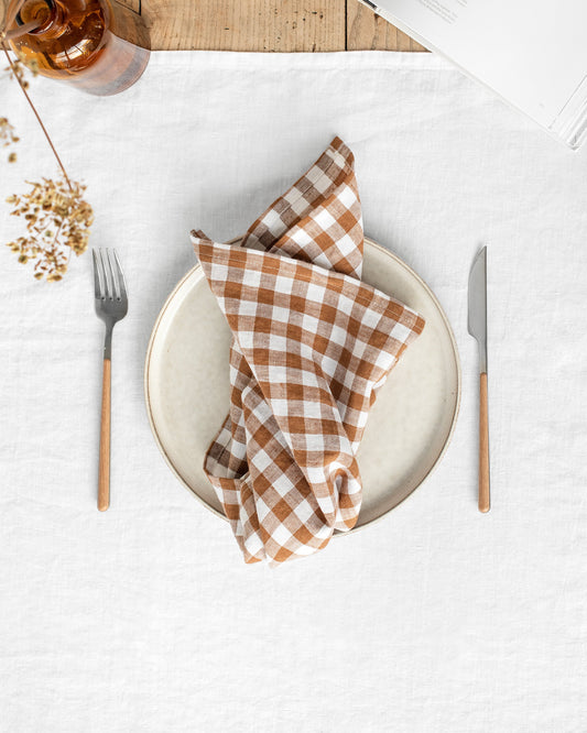 Cinnamon gingham linen napkin set of 2