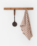 Linen tea towel in Cinnamon gingham