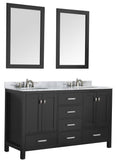 ANZZI Chateau 60" Double Vanity Set (36" H), Handmade Wood Cabinet, Carrara Marble Countertop, Soft-Close Storage, Paladin Protection Finish, Multiple Cabinet Colors