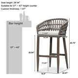 PURPLE LEAF Outdoor Bar Stools Counter Stools Rattan Bar Stools Chair with Backrest for Indoor or Outdoor, Kitchen lsland