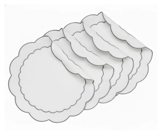 Gray and White Placemats - Scalloped Edge