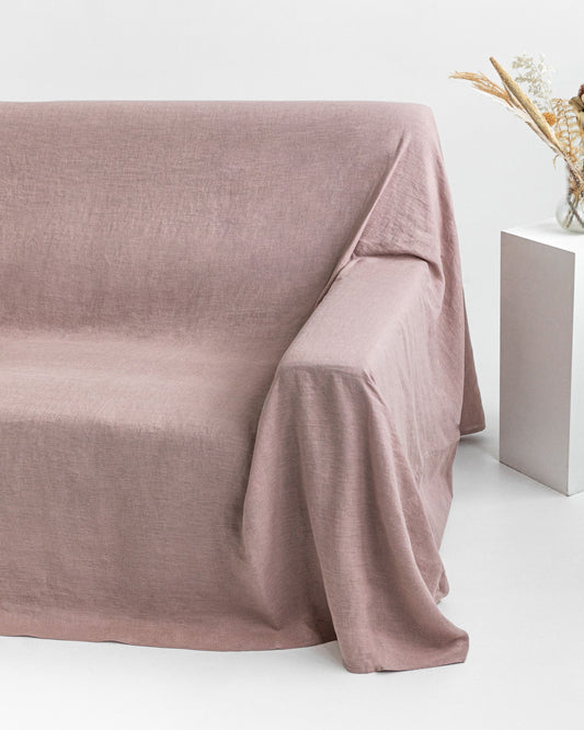 Linen couch cover in Woodrose