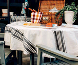 Navy Blue Striped Round Tablecloth