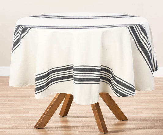 Navy Blue Striped Round Tablecloth
