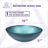 Posh Series 17 in. Bathroom Vessel Sink with Scratch-Tough and Stain-Resistant Non-Porous Surface in Coral Blue Glass