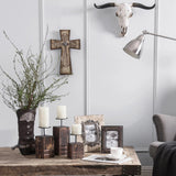 Cream Distressed Wood & Barbwire Cross Wall Decor, 4 MOQ