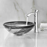 Mezzo Series 17 in. Round Bathroom Vessel Sink with Stain-Resistant Non-Porous Surface in Slumber Wisp Finish Glass