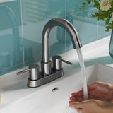 Remnants Series 4 in. Centerset Double Handle Mid Arc Bathroom Sink Faucet with Drain Kit and Deckplate Included