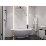 Masoko Series 74 in. x 34 in. Flat Bottom Solid Surface Freestanding Soaking Bathtub with Center Drain in Matte White