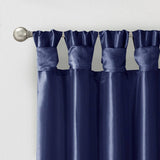 Twist Tab Faux Silk Window Panel, Navy Blue