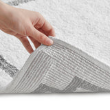 High Pile Bordered Bathroom Rug, White