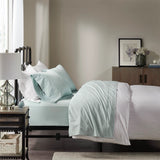 Brushed Cotton Percale Peached Sheet Set, Aqua