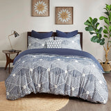 Geo Clipped 3-Piece Comforter or Duvet Cover Set, Navy Blue