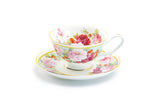 Peony Strawberry Mint Bone China Cup & Saucer, 6oz