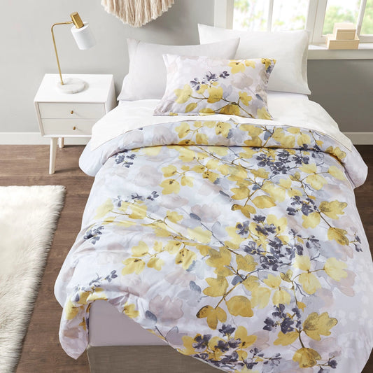 Modern Leaves Comforter Set with Bed Sheets, Yellow