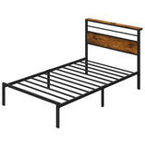 Twin/Full/Queen Bed Frame, Industrial Platform Bed Wood Head