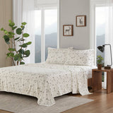 Winter Flannel Cotton Sheet Set, Black Pine Trees White