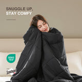 Lightweight Down Alternative Blanket with Satin Trim, Black