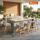 PURPLE LEAF Patio Sunbrella Bar Stools Set of 2 Rattan Bar Aluminum Bar Stool Outdoor Barstools with Back and Cushion for Garden Kitchen Island