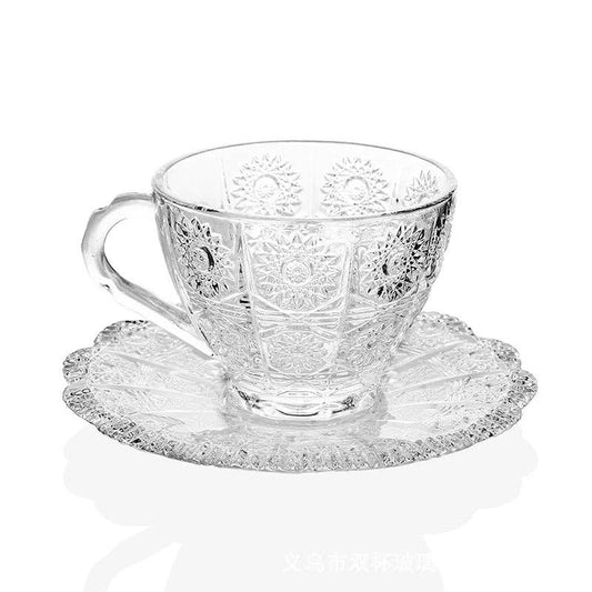 Vintage Embossed Glass Tea Cup & Saucer Set