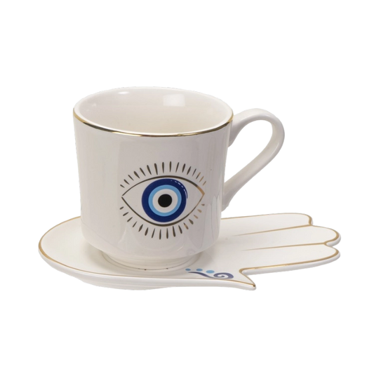 Evil Eye Porcelain Tea Cup & Saucer, 7 oz