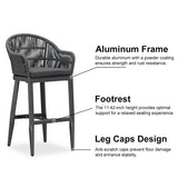 PURPLE LEAF Outdoor Bar Stools Rattan Bar Stools Counter Stools with Back and Cushions for Patio, Garden, Kitchen
