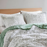 Wholesale Shaggy Faux Solid Fur Comforter Mini Set, Green/White
