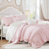 Shabby Chic Ruched Microfiber Comforter Set, Pink