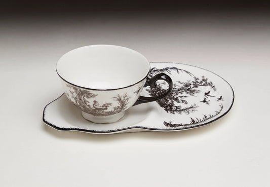 Black Toile Porcelain Teacup & Saucer Set