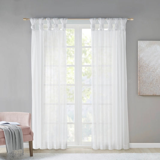 Twist Tab Top Sheer Window Curtain Pair (2), White