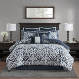 Classic Damask 8-Piece Jacquard Comforter Set, Navy Blue