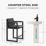PURPLE LEAF Caesar Bar Stools Modern Aluminum Barstools with Stainless Removable Cushion for Kitchen Outside Island Backyard