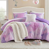 Watercolor Tie Dye Comforter Set with Throw Pillow, Purple
