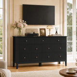 53.2" W Wholesale 7-Drawer Fluted Dresser, Black/Blue/Beige