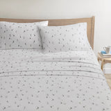 Winter Flannel Cotton Sheet Set, Ski, Light Grey