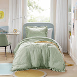 Diamond Quilted Ruffle Edge Comforter Set, Sage